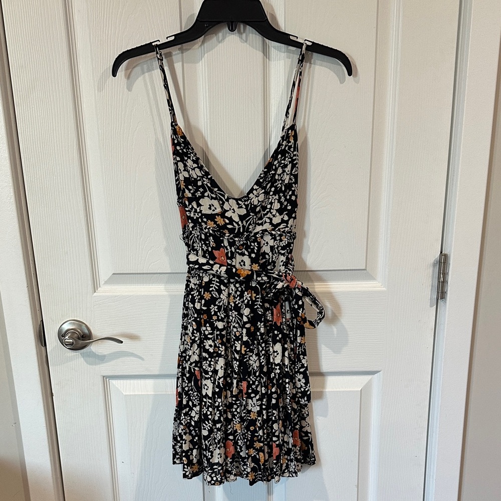 Free People Black Floral Mini Dress with White and Rust Accents